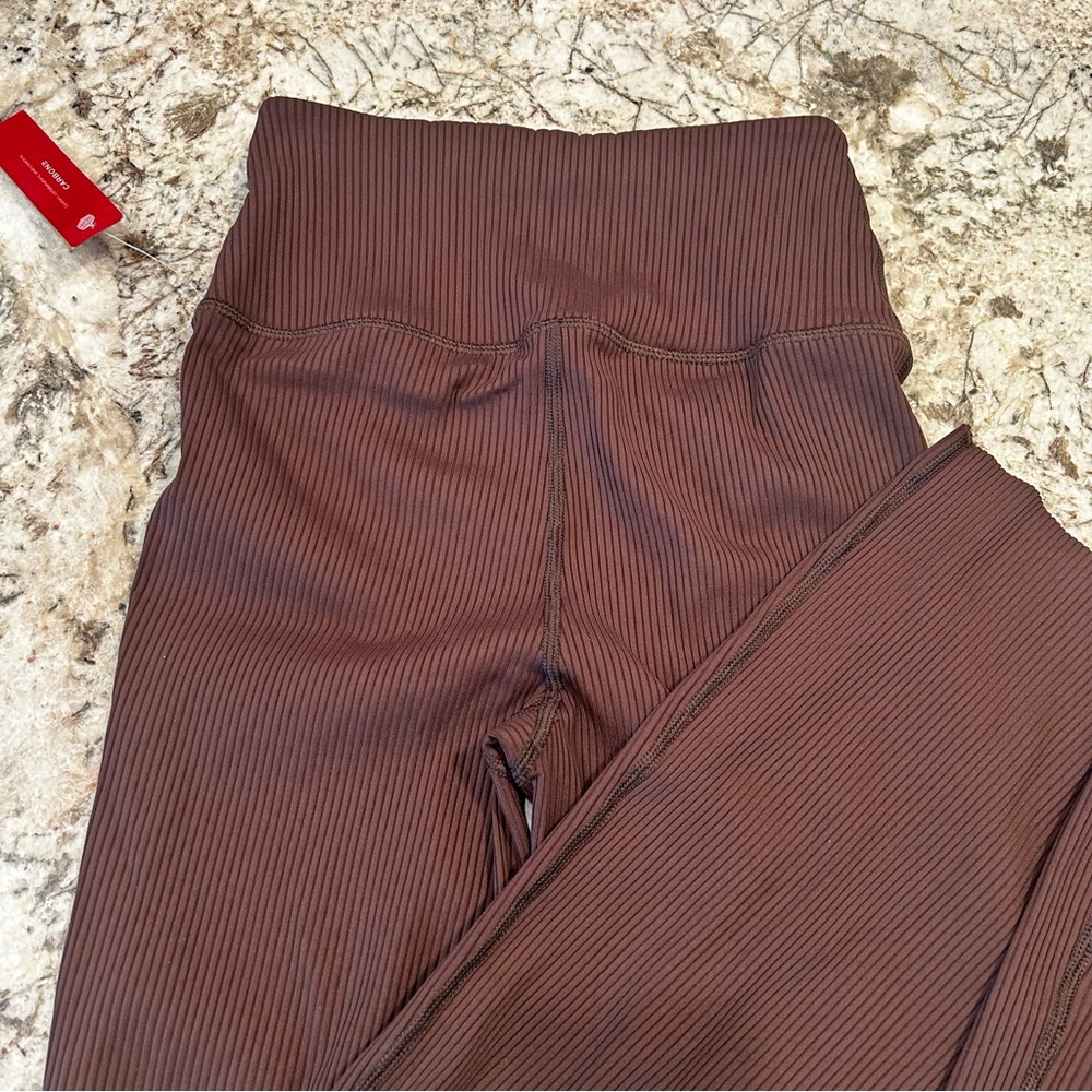 NWT CARBON38 Ribbed‎ Flare xs leggings dark oak brown women’s - Picture 6 of 11